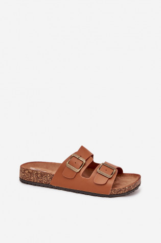 Moteriškos kamštinės platforminės šlepetės su sagtimis, camel spalvos, Vesina 2