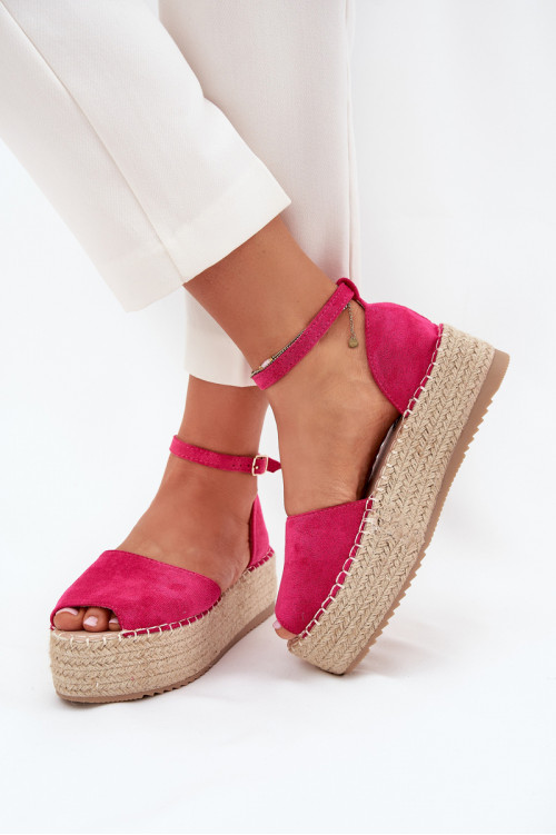 Selise fuksijos spalvos moteriškos platforminės espadrilės basutės