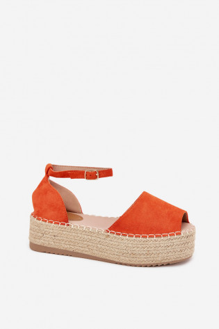 Selise oranžinės moteriškos platforminės espadrilės basutės su kasytėmis 2