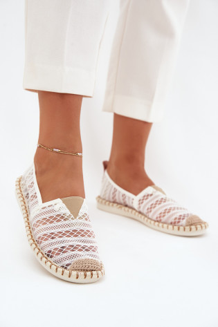 Moteriškos nėriniuotos espadrilės su tinkleliu, baltos spalvos Faylira