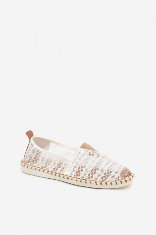 Moteriškos nėriniuotos espadrilės su tinkleliu, baltos spalvos Faylira