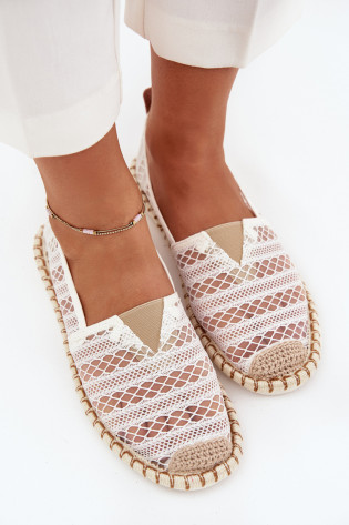 Moteriškos nėriniuotos espadrilės su tinkleliu, baltos spalvos Faylira