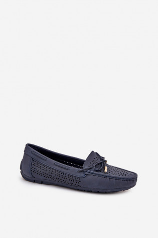 Moteriški mokasinai su ažūriniu raštu ir raišteliais tamsiai mėlyni Mirisa 2