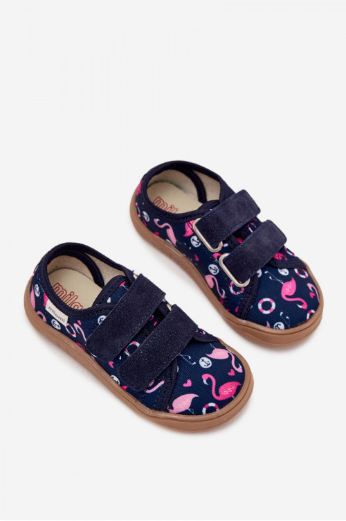 Milami tamsiai mėlynos flamingo basos šlepetės mergaitėms Saphira