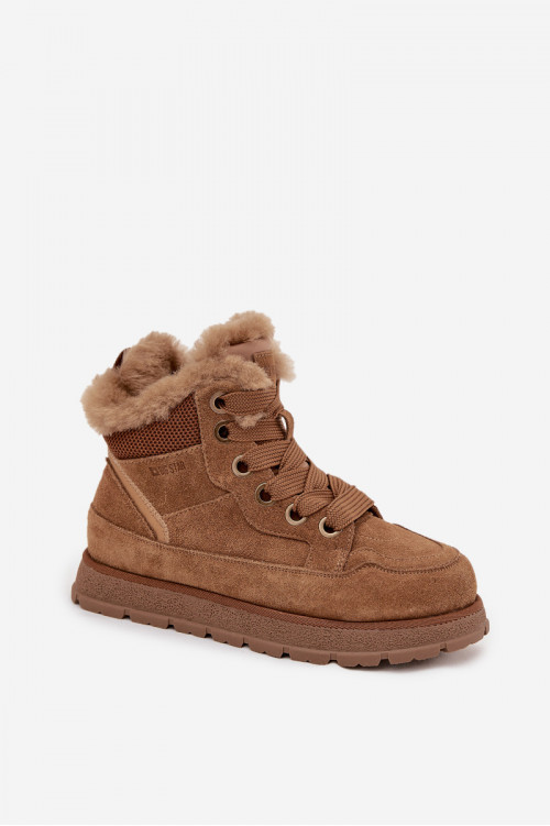 Moteriški zomšiniai sniego batai su platforma ir kailiu Big Star SS274370 Camel spalvos