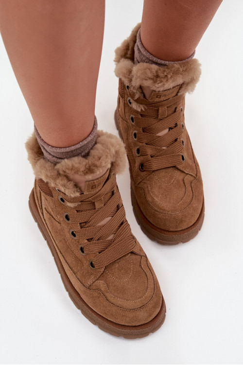 Moteriški zomšiniai sniego batai su platforma ir kailiu Big Star SS274370 Camel spalvos