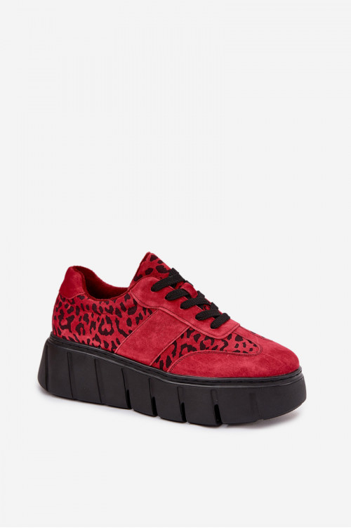 Zomšiniai moteriški sportbačiai su masyvia platforma „Vinceza 66841 Leopard Red“