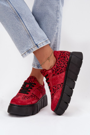 Zomšiniai moteriški sportbačiai su masyvia platforma „Vinceza 66841 Leopard Red“