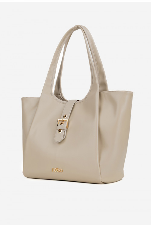 NOBO BAG6010-015 šviesiai smėlio spalvos pirkinių krepšys su sagtimi
