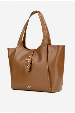 NOBO BAG6010-017 šviesiai rudas pirkinių krepšys su sagtimi