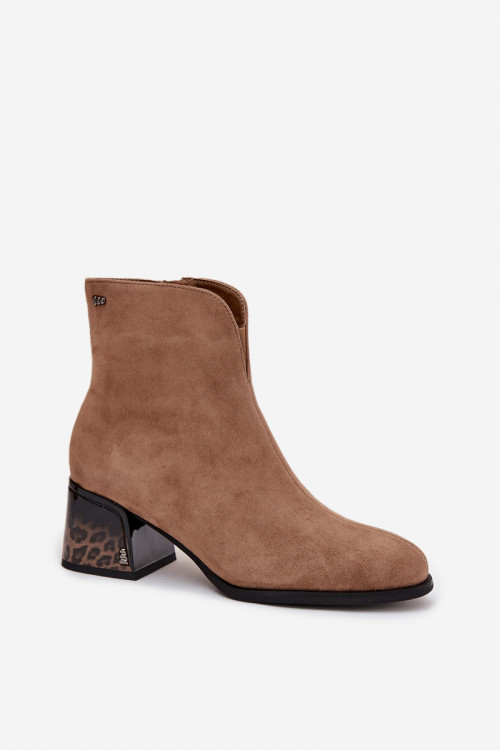 Vinceza 66806 Camel spalvos moteriški natūralios zomšos batai su kulniuku ir pašiltinimu