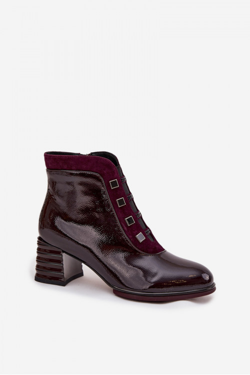 D&A CR52-696 bordo spalvos lakuotos odos moteriški aulinukai iki kulno su storu kulnu