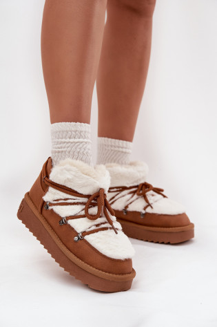 D.Franklin DFSH370011 Camel spalvos žemakulniai sniego batai su kailiu