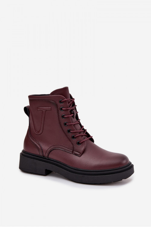 Sergio Leone BT25248-S bordo spalvos moteriški pašiltinti natūralios odos aulinukai iki kulkšnių