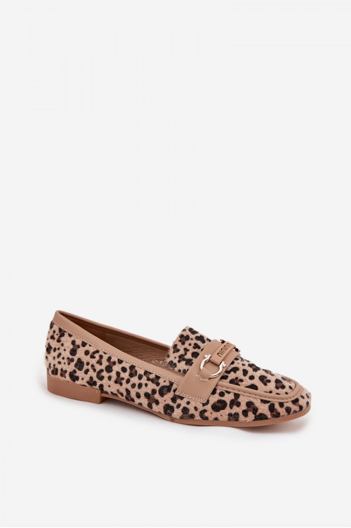 Moteriški mokasinai su dekoratyviniu leopardo raštu, smėlio spalvos, Evelora