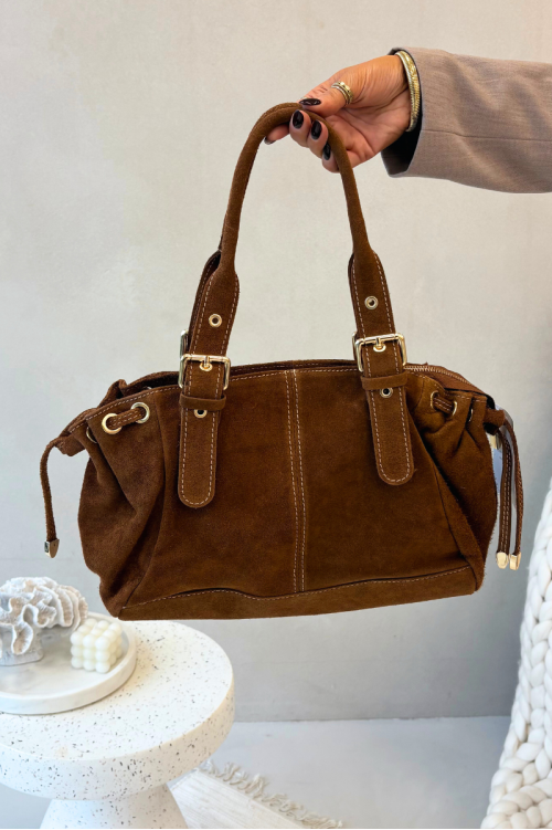 Ovelia Camel spalvos zomšos odos rankinė