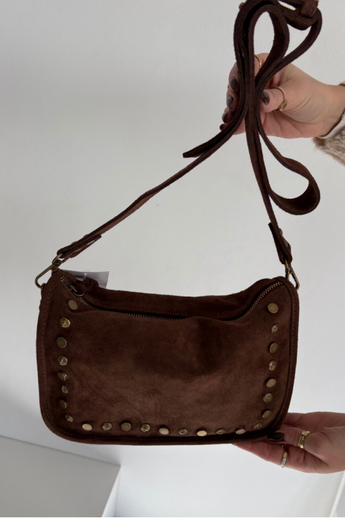 Ruda „Savra“ odinė zomšinė rankinė su cirkoniais