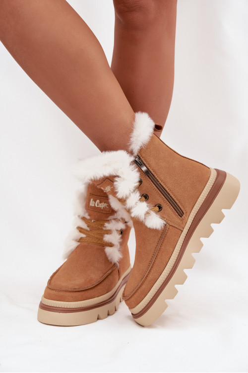 Lee Cooper moteriški natūralios zomšos sniego batai LCJ-25-01-3738 Camel