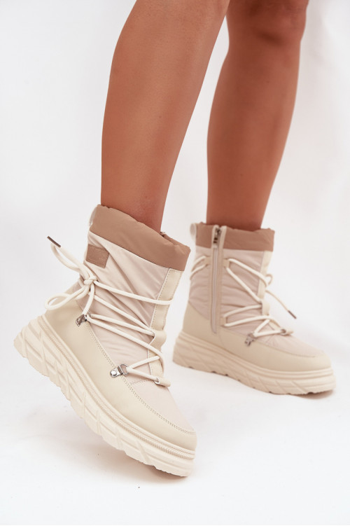 Lee Cooper LCJ-25-44-3931 smėlio spalvos moteriški sniego batai su užtrauktuku