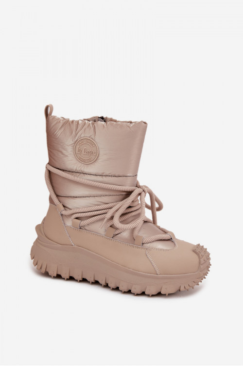Lee Cooper LCJ-25-12-3663 smėlio-auksinės spalvos odiniai sniego batai su platforma