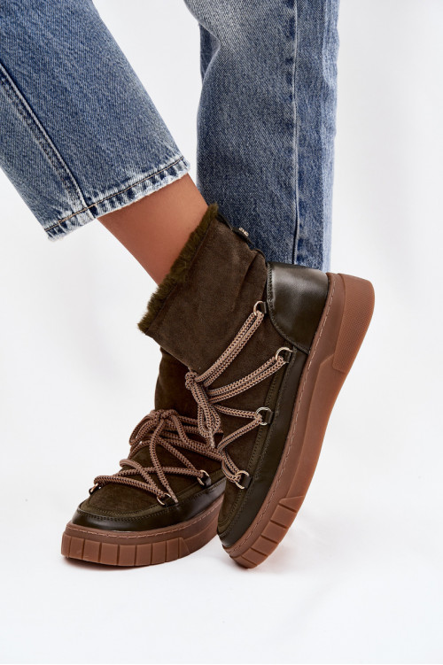 Moteriški sniego batai su raišteliais tamsiai žali Isalisse