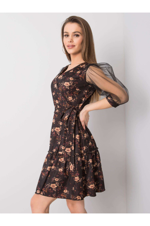 Suknelė-LK-SK-508378.31P-juoda ir smėlio spalvos