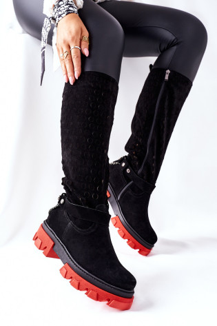 Moteriški aukšti juodi batai Lewski Black Suede 2866