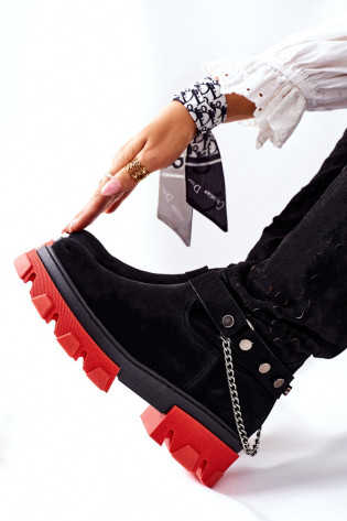 Moteriški aukšti juodi batai Lewski Black Suede 2866 2
