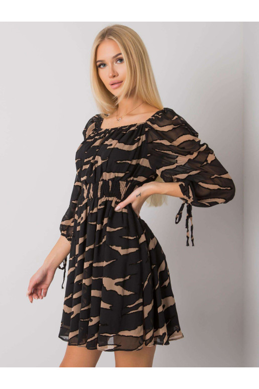 Suknelė-LC-SK-22K-3040.19P-juoda ir smėlio spalvos
