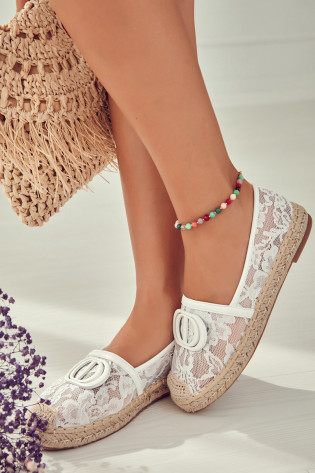 Moteriškos nėriniuotos espadrilės su puošmena White... 2