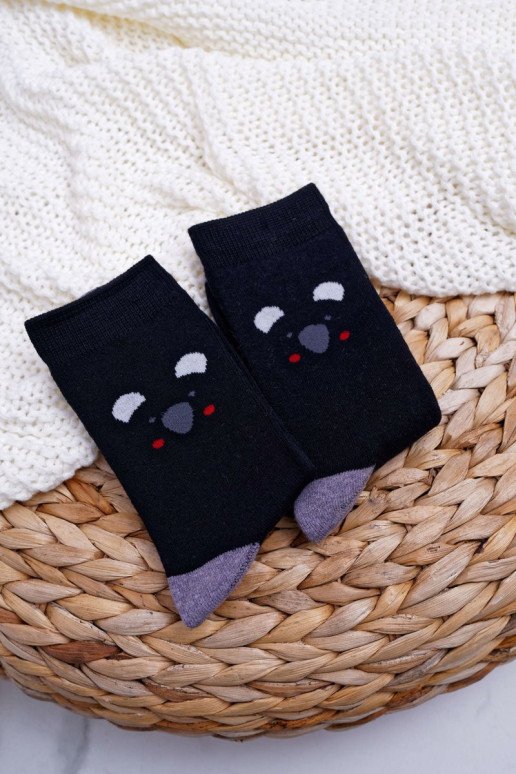 Juodos šiltos moteriškos kojinės su Panda