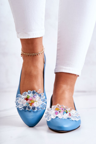 Odinės balerinos su elegantiška apdaila Blue Millany 2