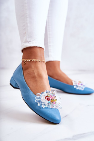 Odinės balerinos su elegantiška apdaila Blue Millany